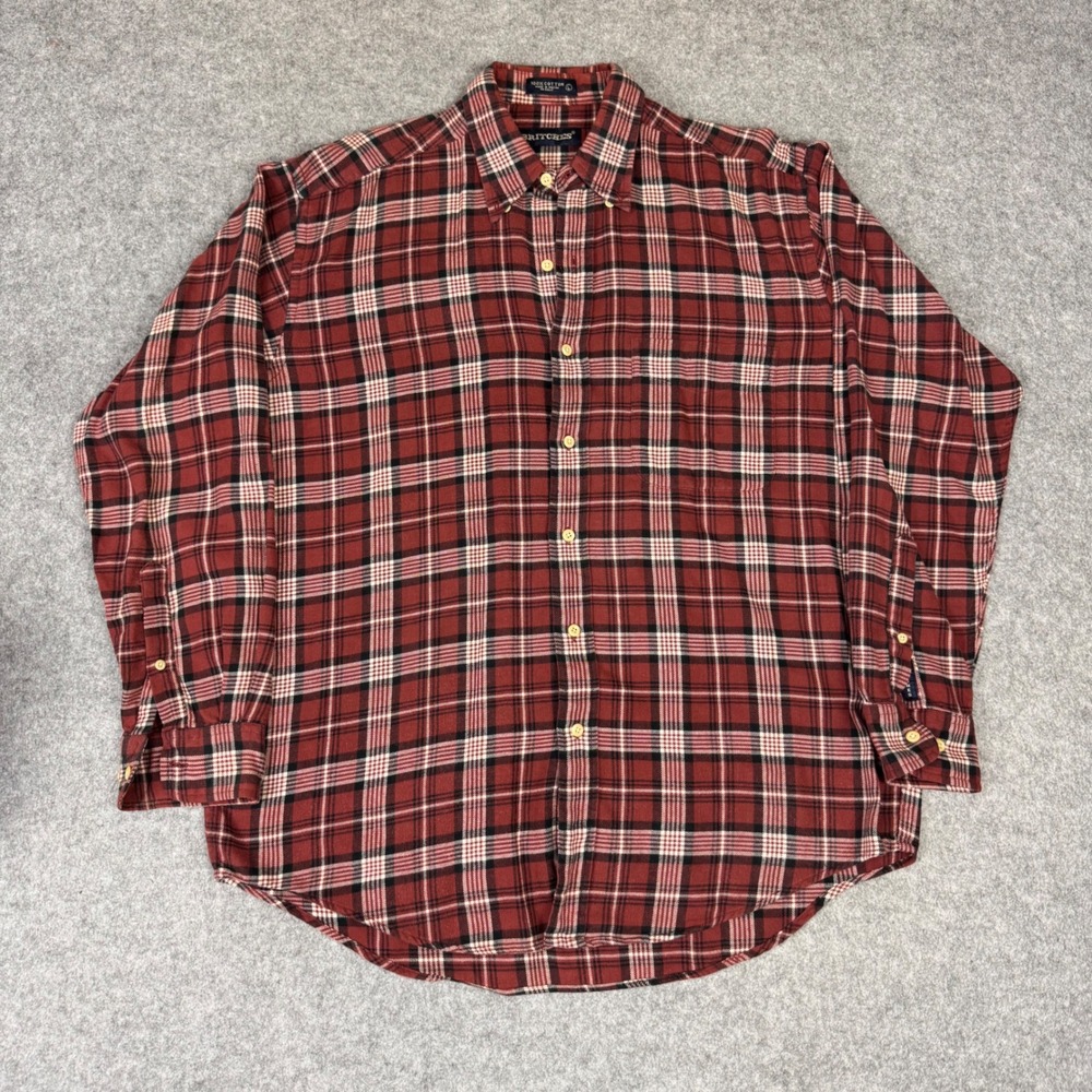 Britches Mens‎ Large Red Plaid Cotton Flannel Button Down Shirt Long Sleeve L